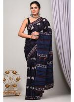 Cotton Blue Casual Wear Printed Saree